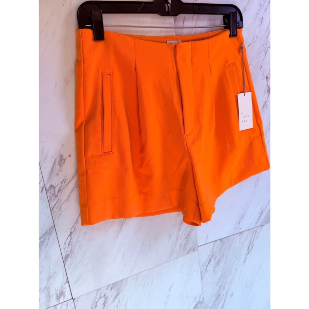 NWT A New Day Orange Stretch Tailored High Waist Shorts Womens Size 6 Pleated